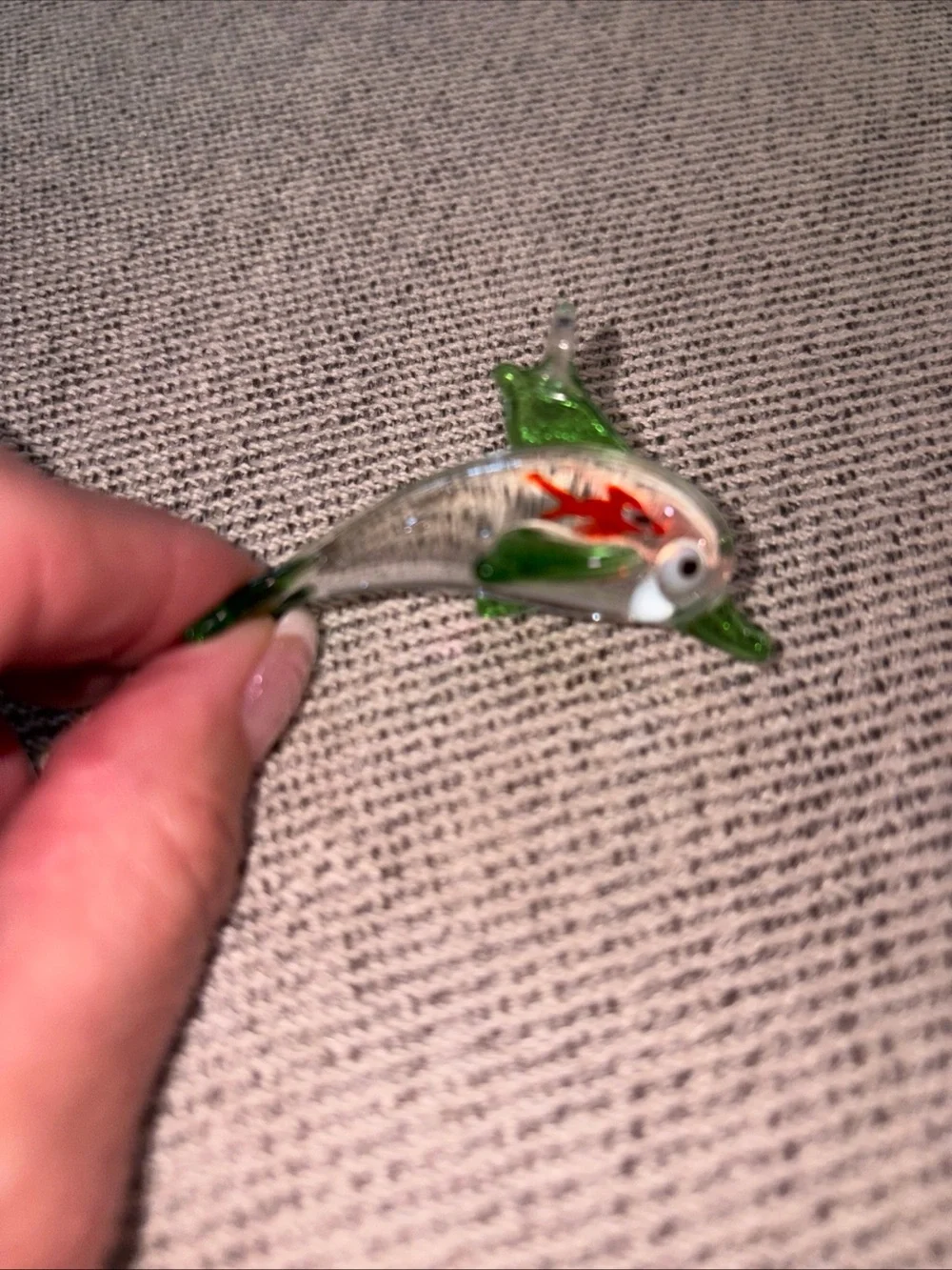 Glass Dolphin Ornament - Green and Blue Decorative Fish set of 2